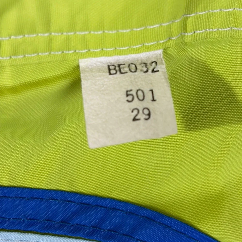 Sundek Mens Lime Green Board Shorts Size 29 Blue Rainbow Stripe Swim Trunks USA